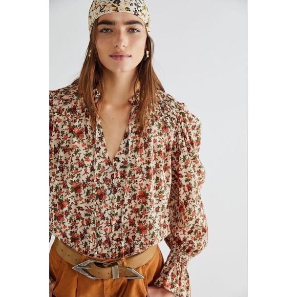 Free People Meant to Be Floral Cotton Long sleeve blouse size XSmall - Picture 2 of 12